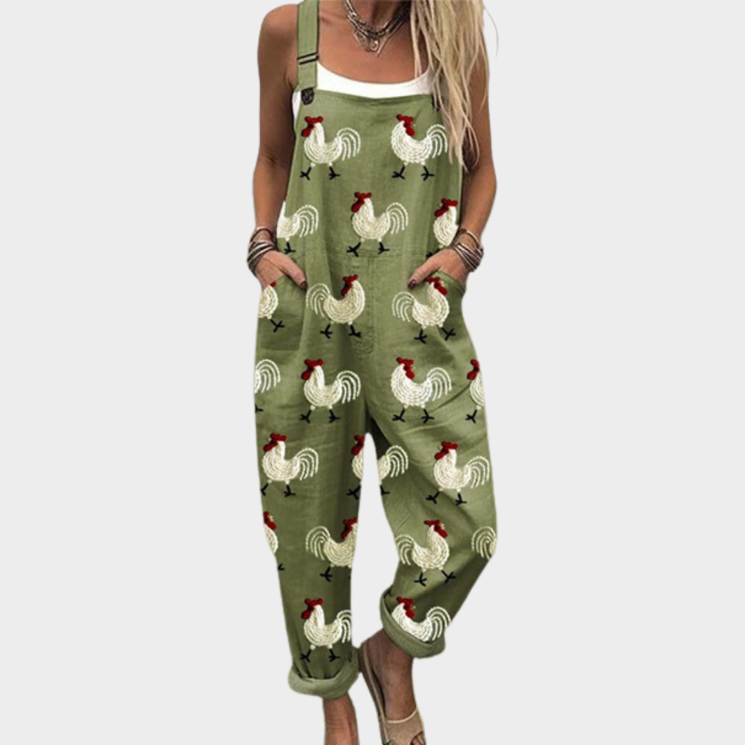 Κοντάρι overalls – ελαφρύ σχέδιο με ρουστίκ μοτίβο κόκορα