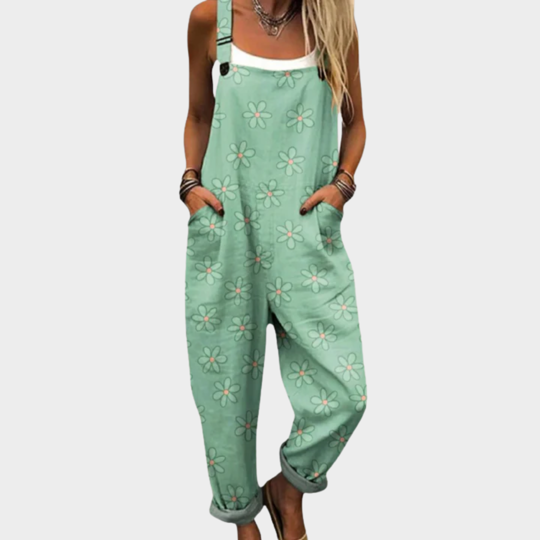 Κοντάρι overalls – λευκά με γατάκια και λουλούδια