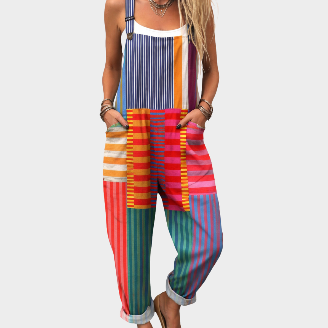Κοντάρι overalls – πολύχρωμες, κάθετες και οριζόντιες ρίγες