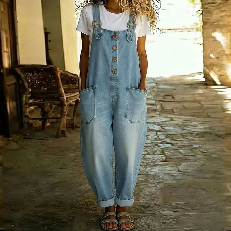 Maja | Vintage βαμβακερή τζιν ολόσωμη φόρμα με ρυθμιζόμενους ιμάντες