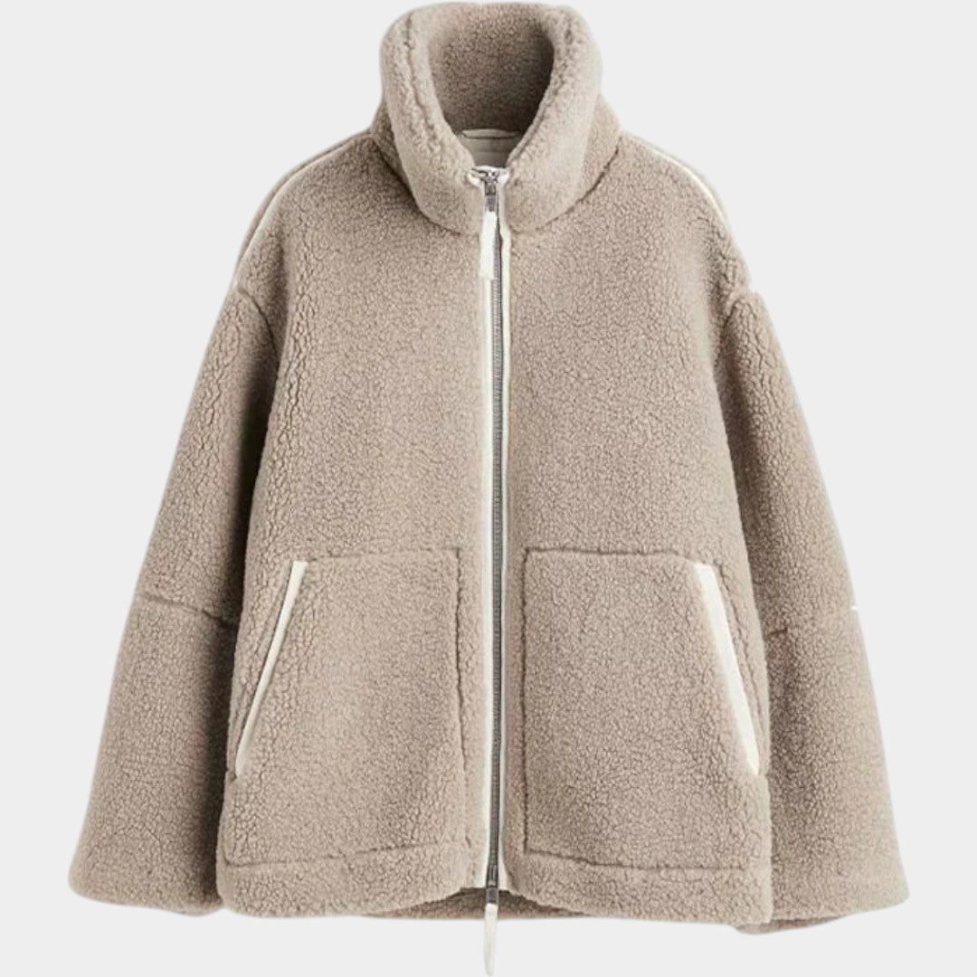 Πέτρα – γυναικείο oversized teddy παλτό με φερμουάρ