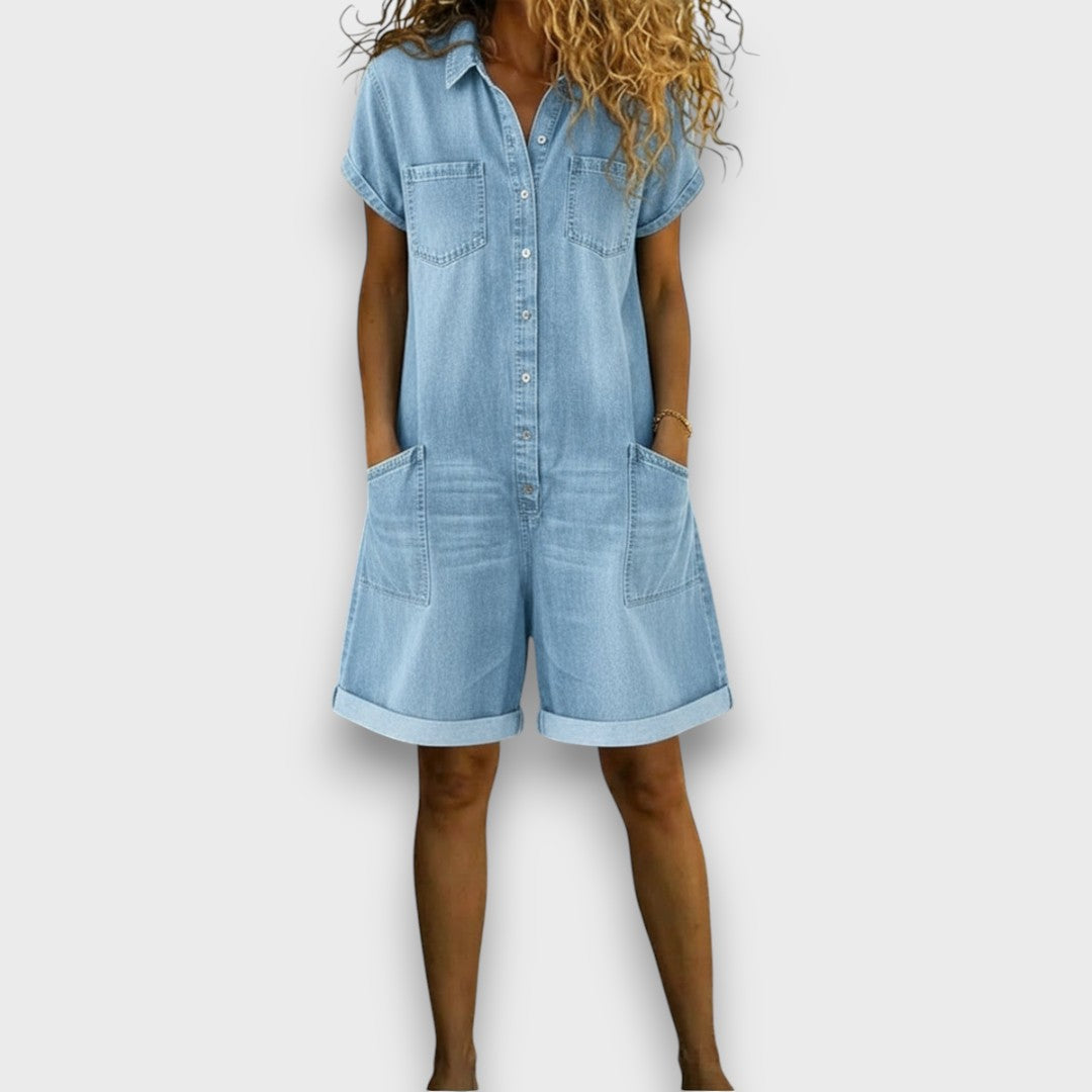 Janka | Vintage κοντό overall με denim εμφάνιση