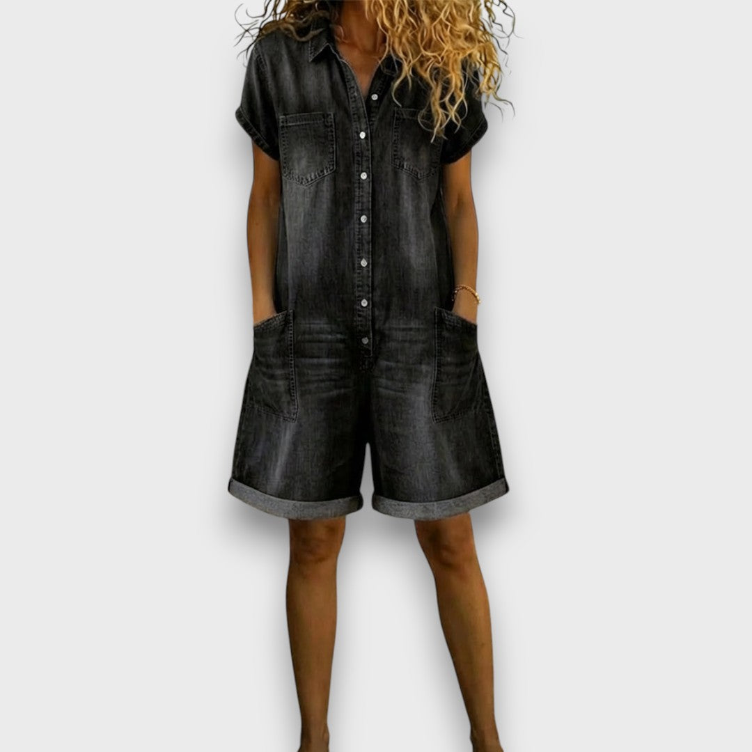 Janka | Vintage κοντό overall με denim εμφάνιση